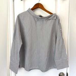 Navy blue/ white striped shirt. Size S